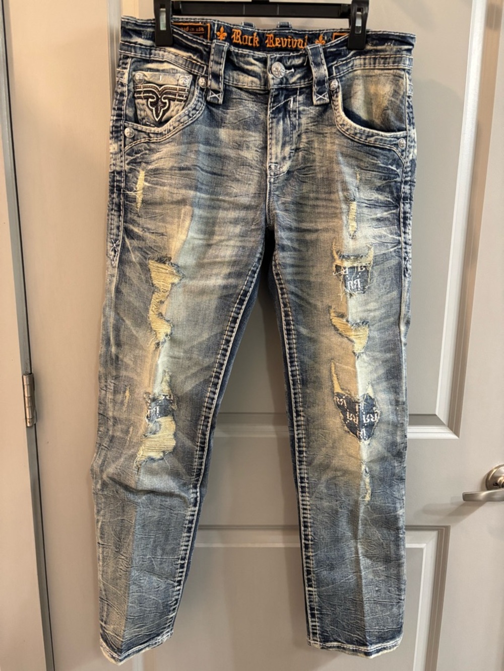 Rock Revival Men's Distressed Light Blue Washed Jeans
